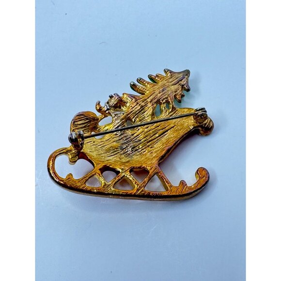 Santa Sleigh Angel Pin Brooch Christmas Tree Holidays Gold-Tone Jewelry Vintage - Picture 4 of 5